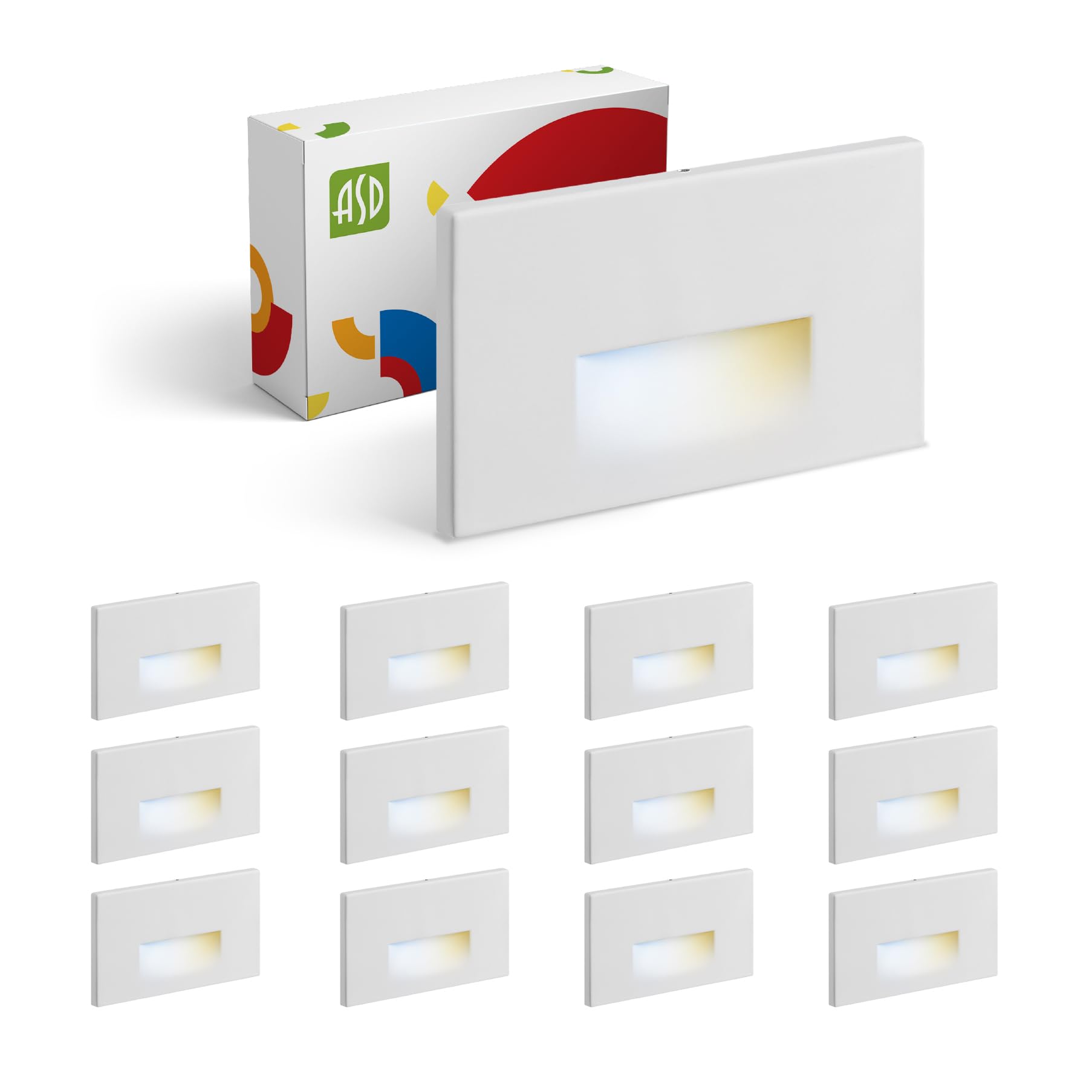 ASD LED Recessed Step Light Fixture 3W 120LM 3000K-5000K Dimmable Waterproof 4.75 Inch White 12 Pack