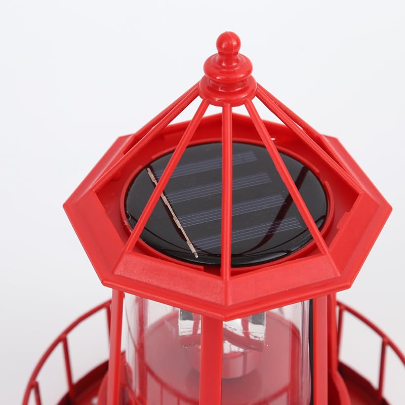 Enajucy Solar Lighthouse Rotating Light - 360 Degree Light Houses Lamp For Yard, Ip65 Waterproof Durable Lighthouse Lamps Towers Statue Lights For Outdoor Garden Pathway Patio (Red)