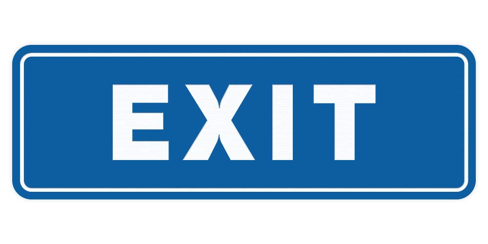 All Quality Standard Exit Wall or Door Sign | Durable Plastic and Easy Installation | Double-Sided Foam Adhesive Tape - Blue - S