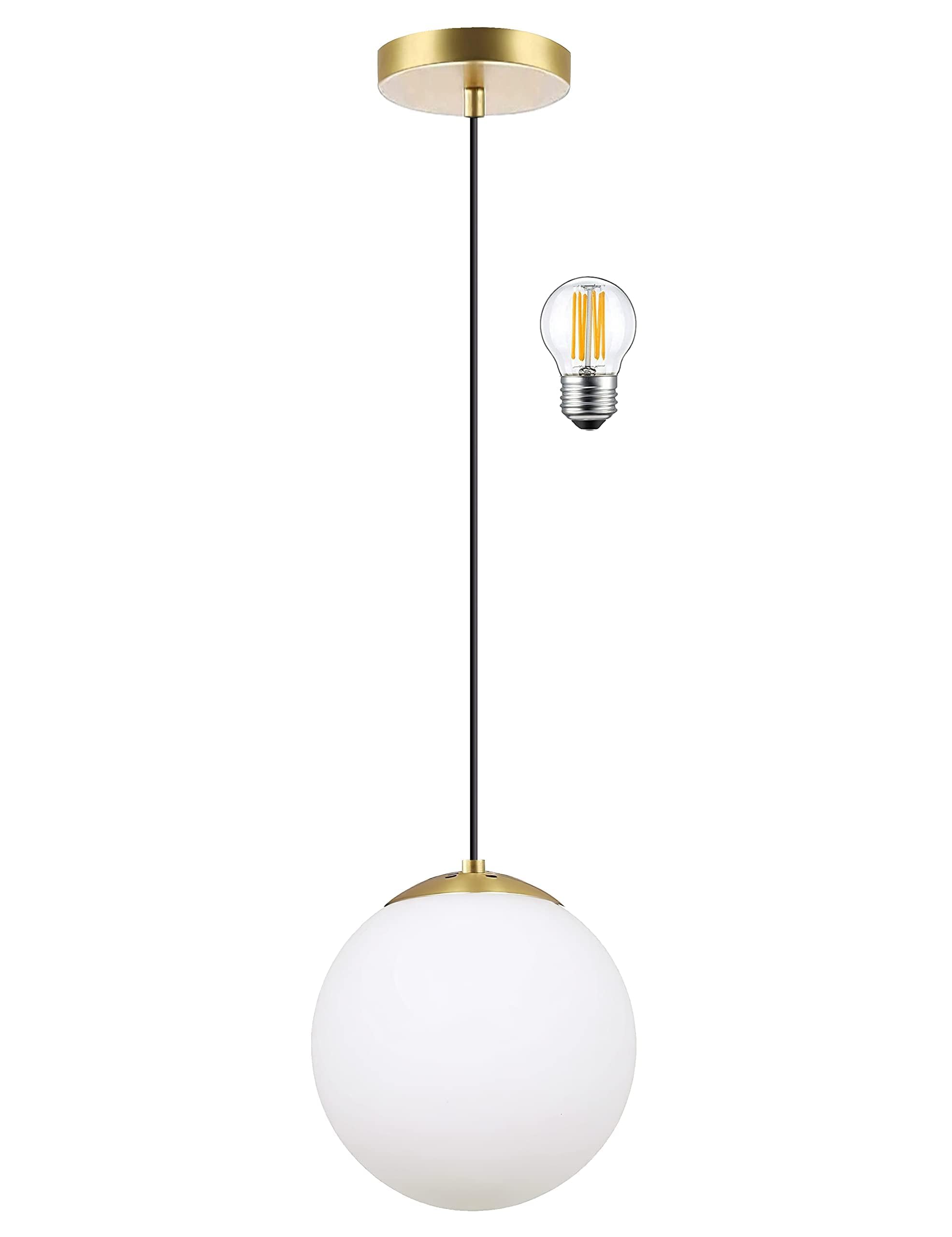 Koko&Yukina 6&quot; Mini Globe Pendant Light - Opal Glass & Brass Finish For Modern Home Decor