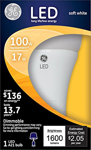 Ge Lighting 83693 Led 17-Watt 1600-Lumen Dimmable A21 Medium Base Light Bulb, 1-Pack, Soft White