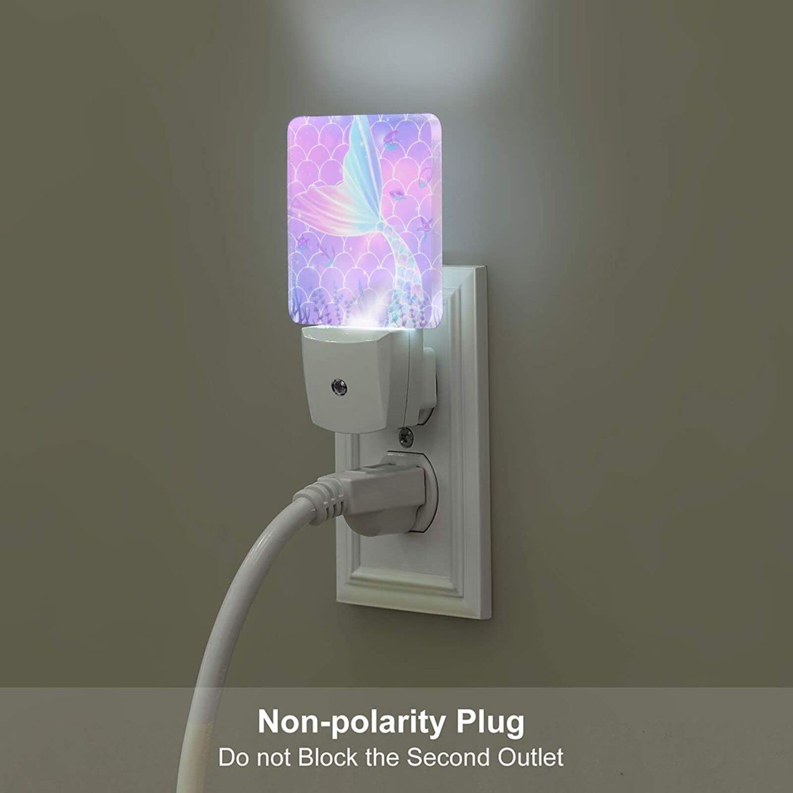 EFINLUKY LED Night Light, Mermaid Color, Plug-in Dusk to Dawn Sensor Lamp, 2 PCS, Ideal for Bedroom, Nursery, Hallway, Kitchen