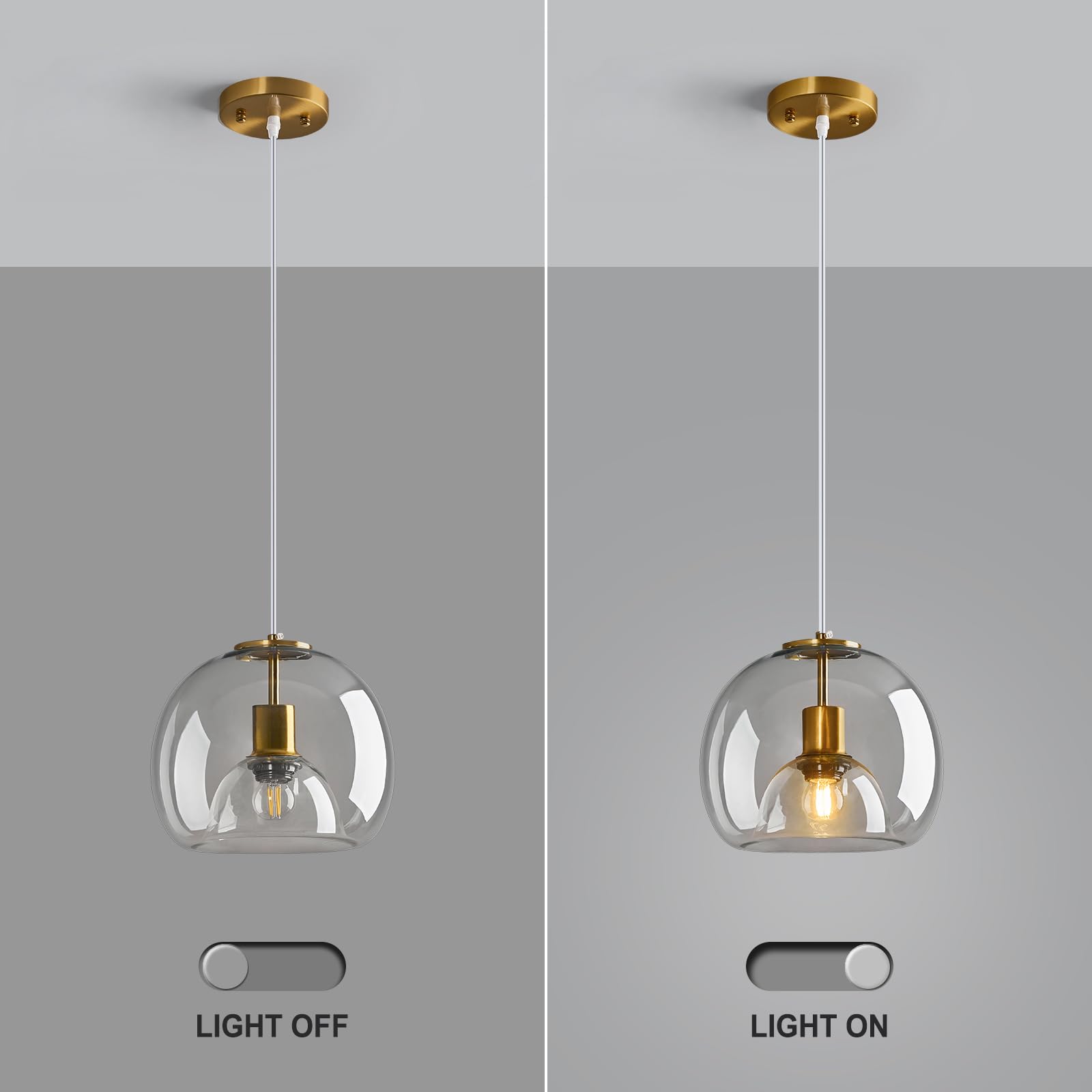 LBSQJ Clear Glass Pendant Light Fixture - Modern Globe Design, 9.84 in, Gold Accent, Ideal for Kitchen Island, Bedroom, Dining Room