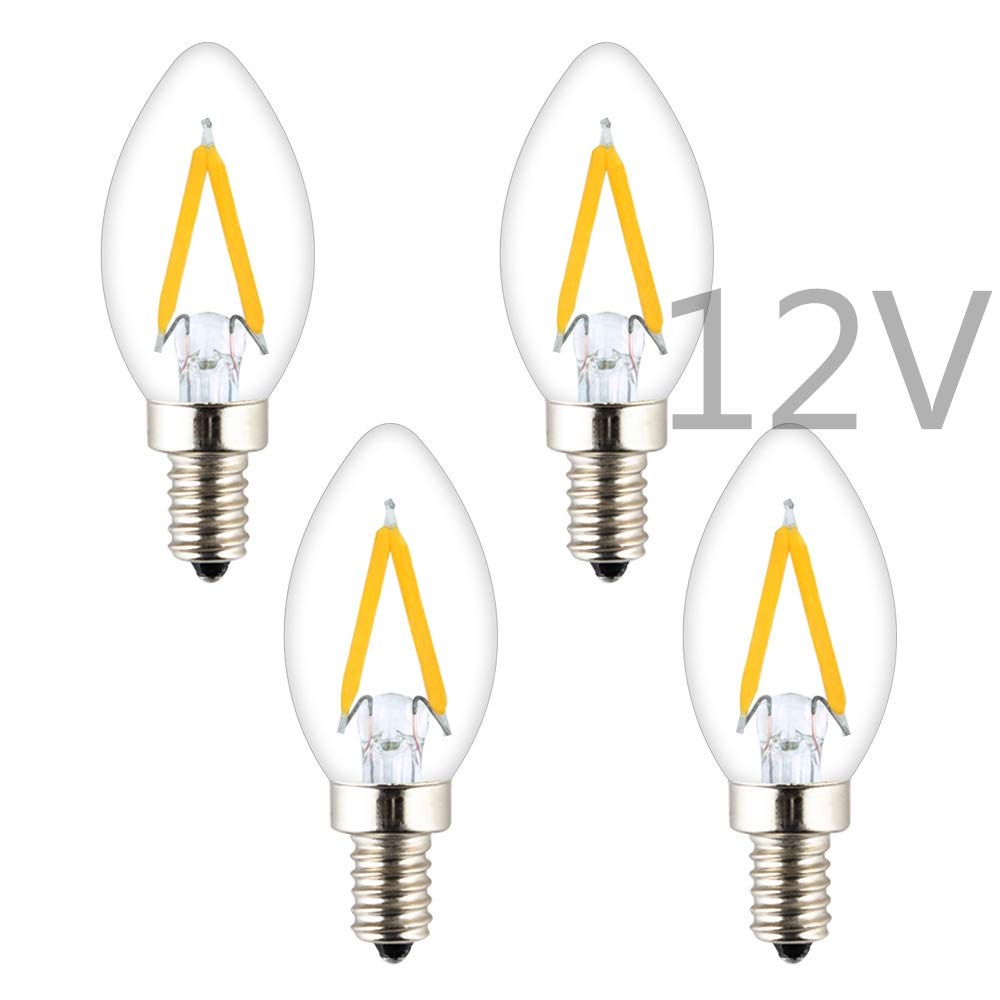 OPALRAY C7 12V-24V DC 1W LED Mini Candle Bulb, 12 Volts Low Voltage Input, RV Lighting Cabin Light, Warm White 2700K, 150LM 15W 