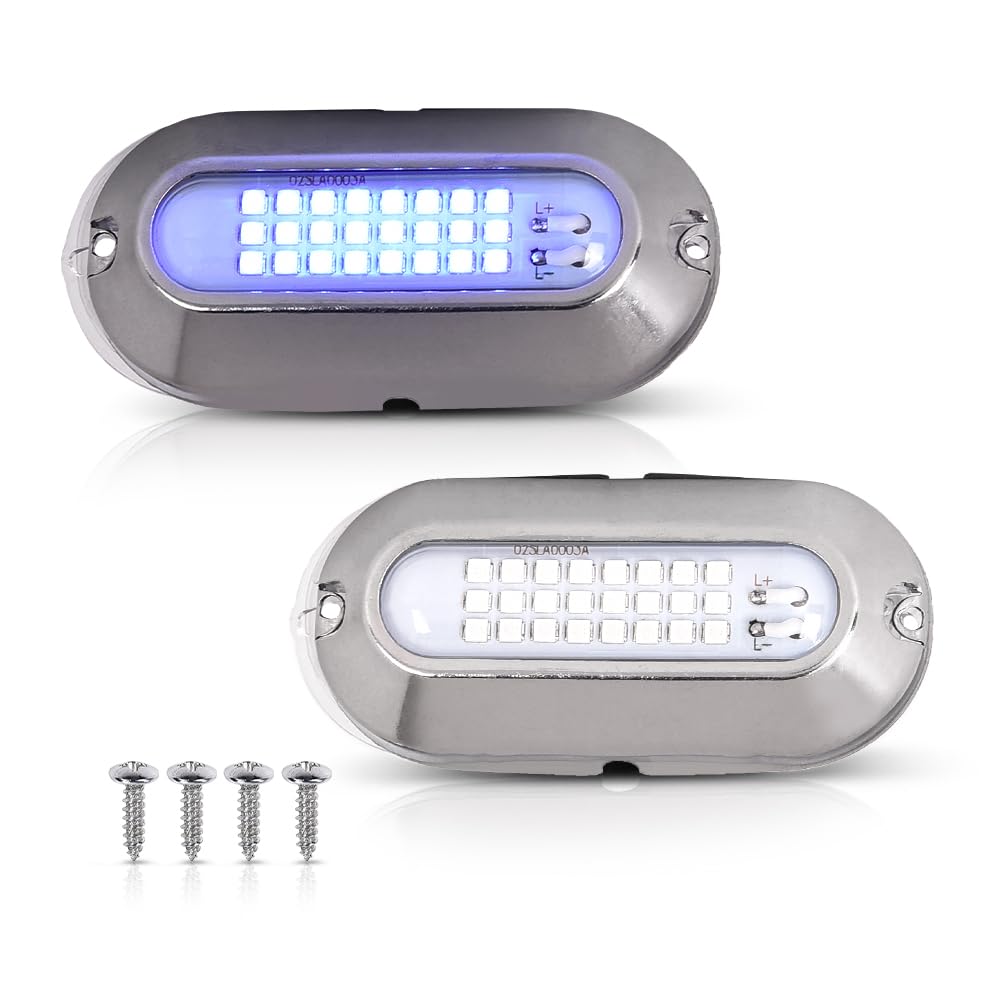 PIT66 LED Pontoon Boat Docking Light - 12V Bright White Housing, Blue Lighting, 2 Pcs