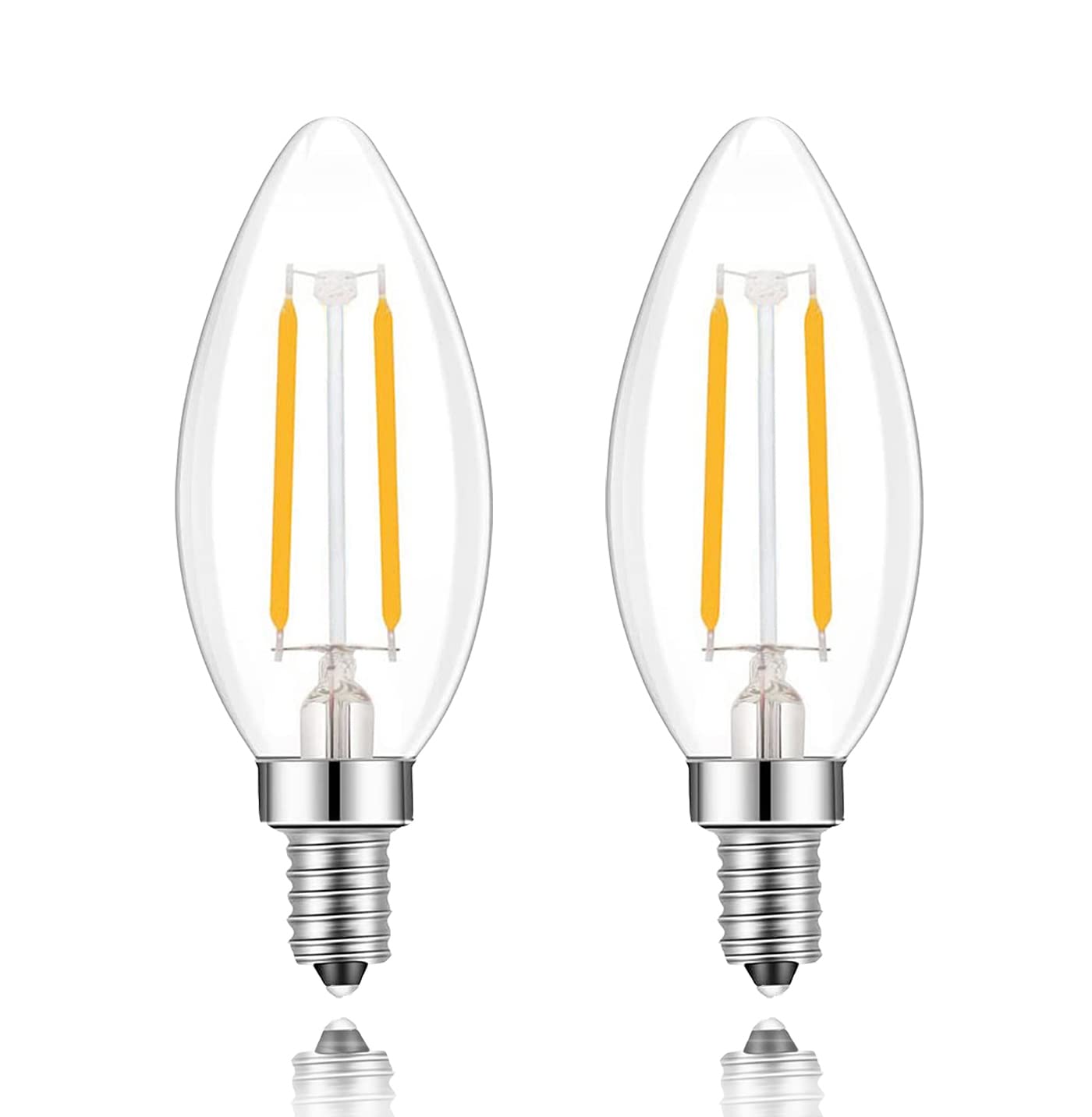 Lamsky E14 European Screw Base Led Filament C35 Shape Bullet Top,2W Warm White 2700K, 20-Watt Incandescent Equivalent, No-Dimmab