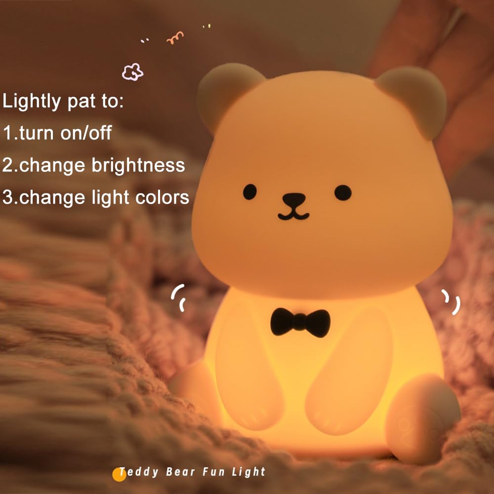 ipalmay Cute Bear Night Light - 30min Auto-Off Kids Toddler Nursery Bedside Nightlight, 3 Brightness 6 Light Colors Night Lamp f