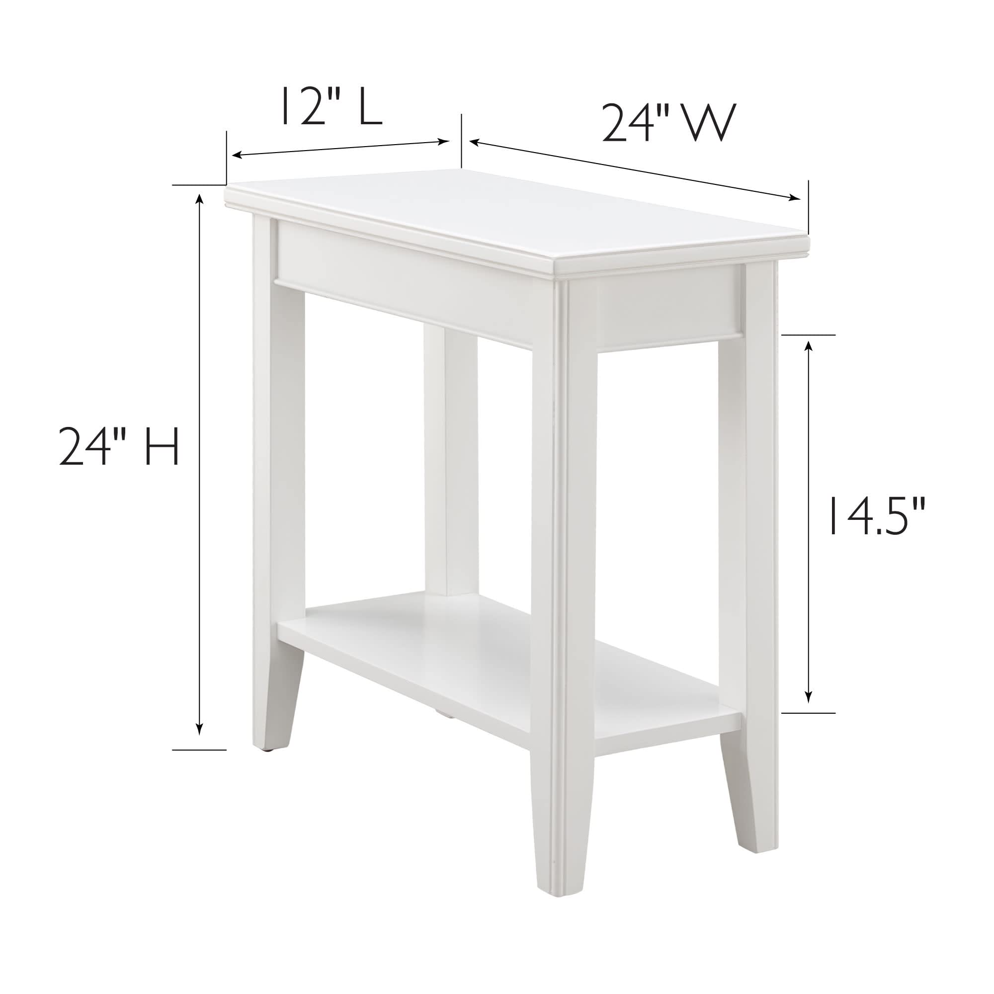 Leick Home Laurent End Table, Solid Wood, Bottom Display Shelf, Narrow, Easy-Assembly, For Living Room/Bedroom, White, 24.0 In.