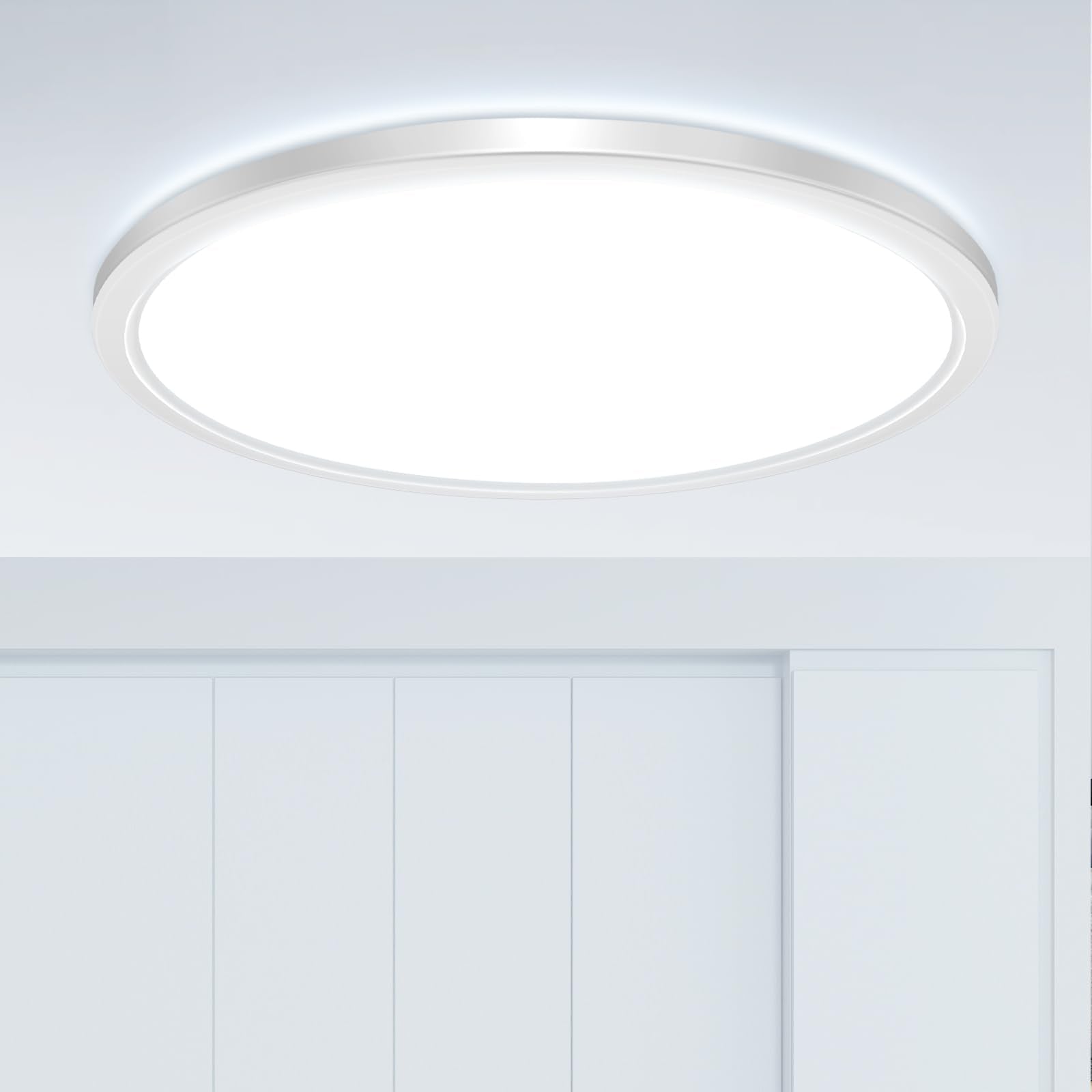 Hepside 20Inch Flush Mount LED Ceiling Light Fixture, 45W, 4500LM, Dimmable, 3 Color Selectable, White, Plastic