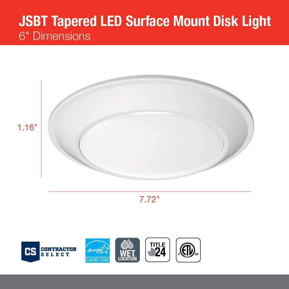 Juno Jsbt 6-Inch Slimbasics Tapered Disk Downlight, Switchable, White (6 Pack)