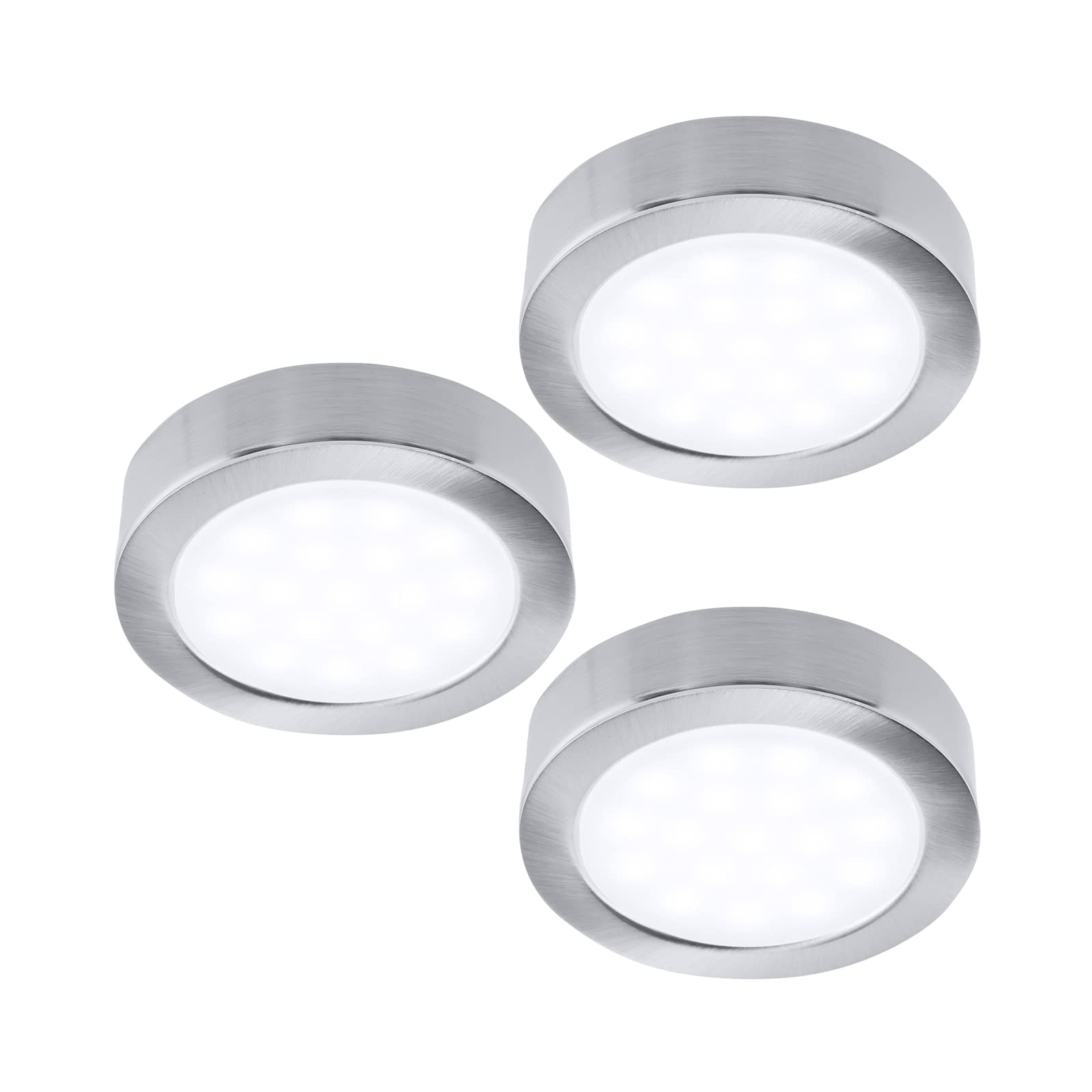 LUMILAND Wired LED Puck Lights, Warm White 3000K, Satin Nickle, Model GD1101, Surface/Recess Mount