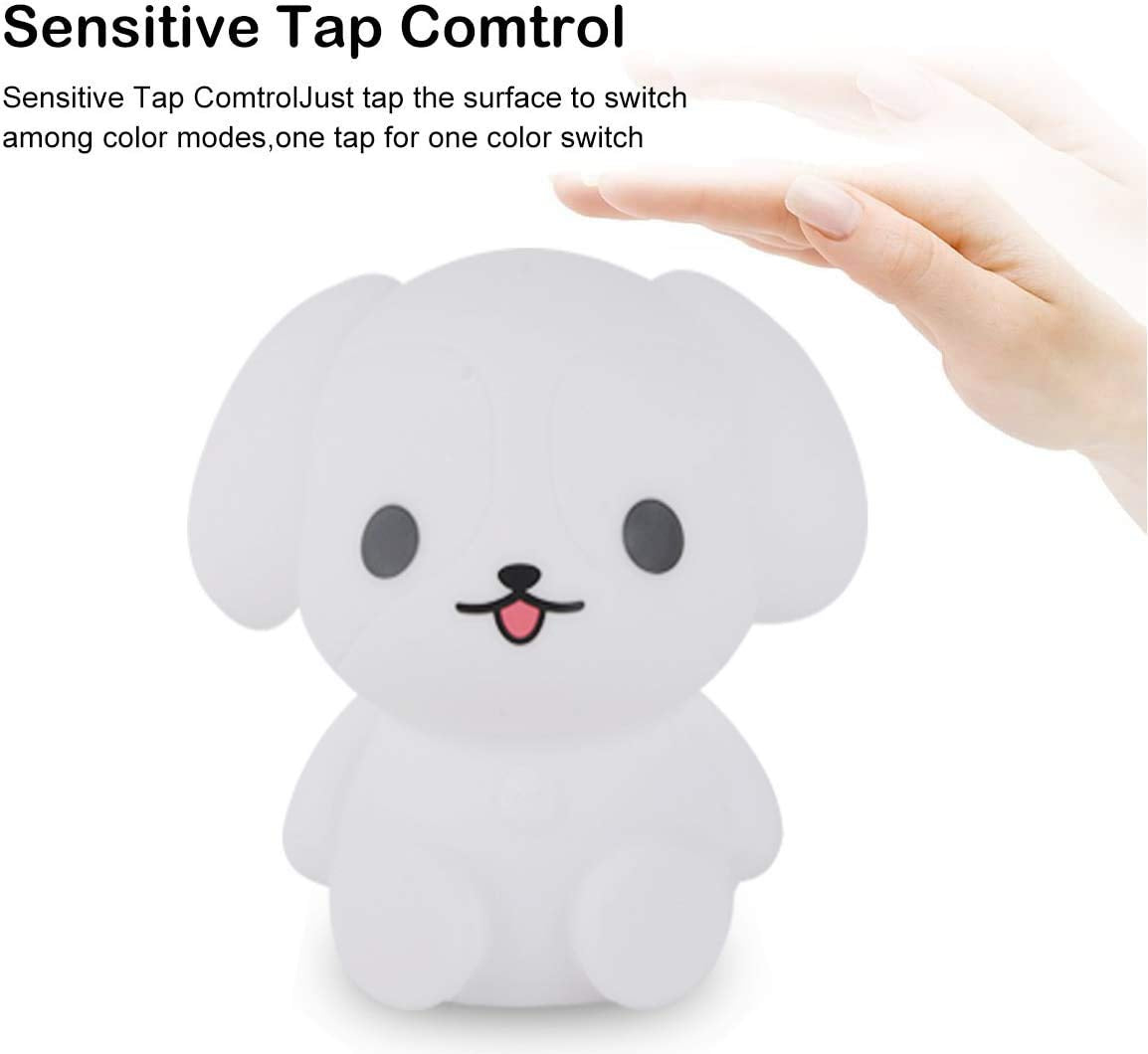 Tianhaixing LED Night Light for Kids, Cute Dog Design, Rechargeable, RGB Colors, Touch-Control & Remote, White, Model THX855