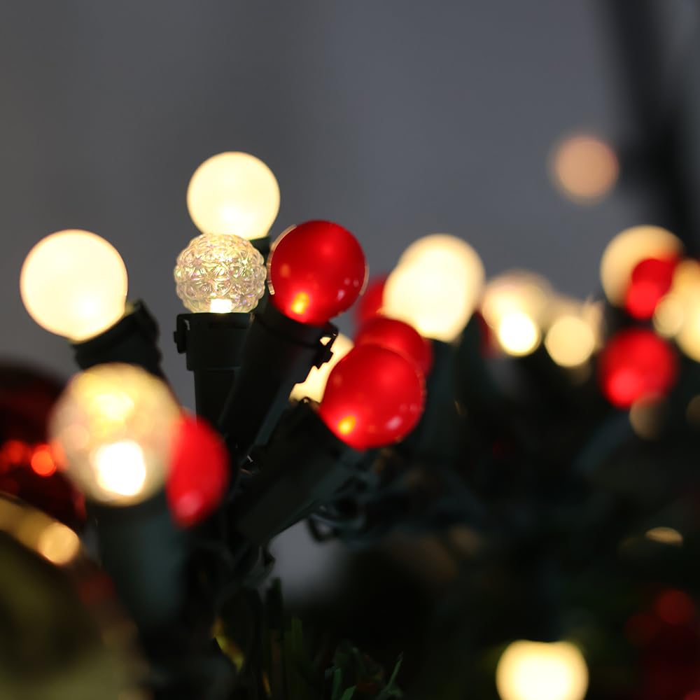 Christmas Lights 19Ft 70 LEDs G15 Pearlized Red White Christmas Lights Waterproof Connectable LED Stirng Lihgts Indoor/Outdoor G