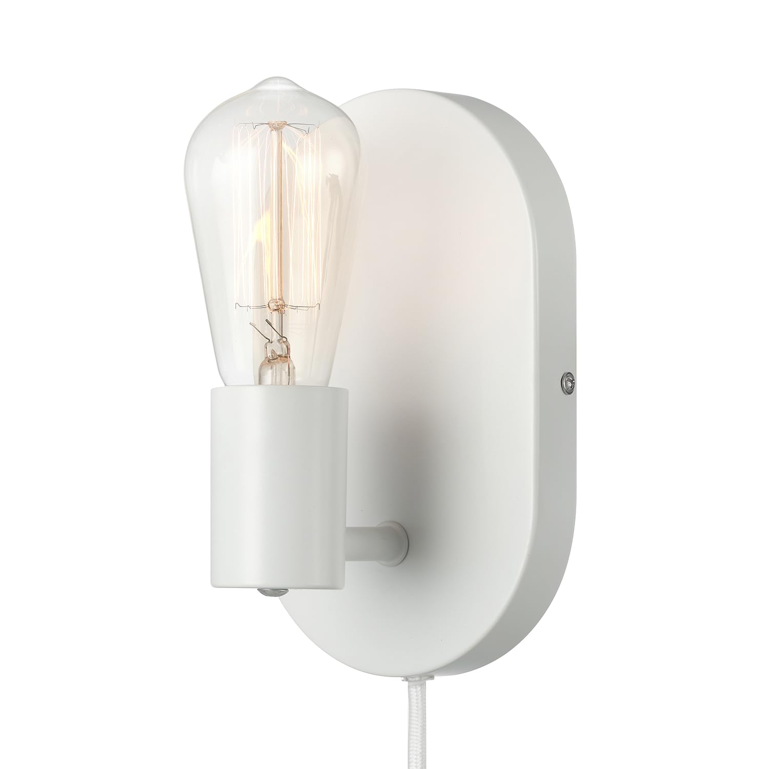 Globe Electric 65000134 1-Light Plug-In Or Hardwire Wall Sconce, Matte White, 6Ft White Fabric Covered Cord, Inline On/Off Rocke