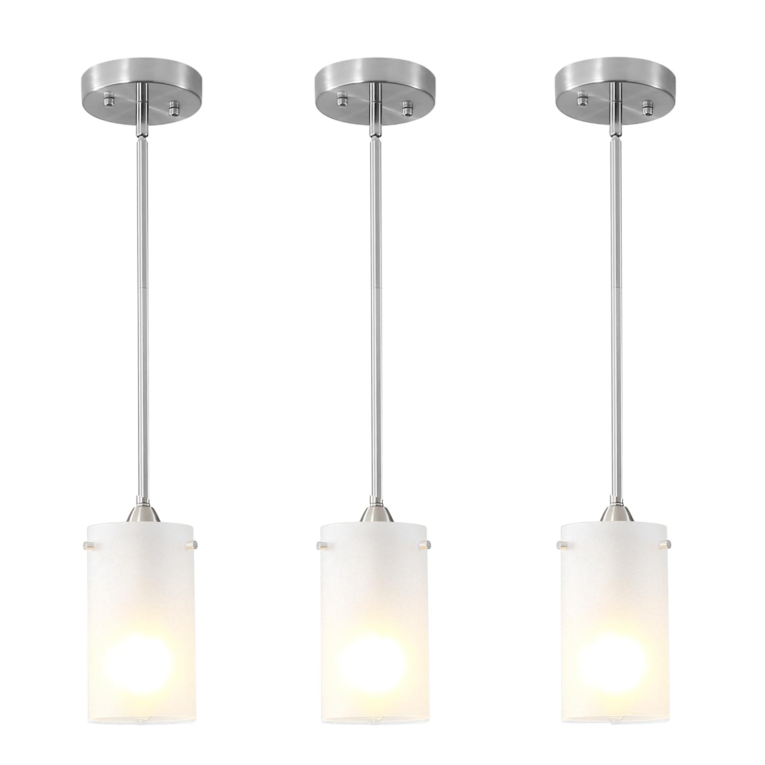 Eidonta Mini Pendant Light Fixture 1-Light, 3 Pack Brushed Nickel Hanging Ceiling Lights with Opal White Glass, Adjustable Heigh