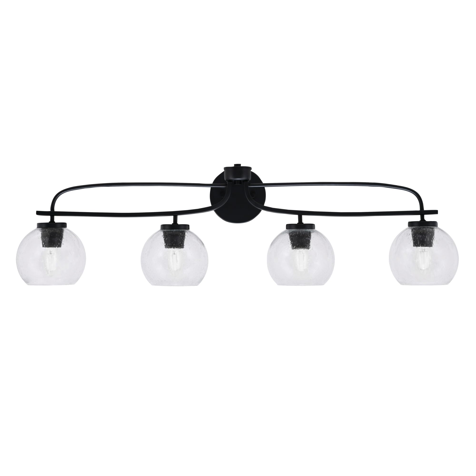 Cavella 4 Light Bath Bar Shown In Matte Black Finish With 5.75" Clear Bubble Glass