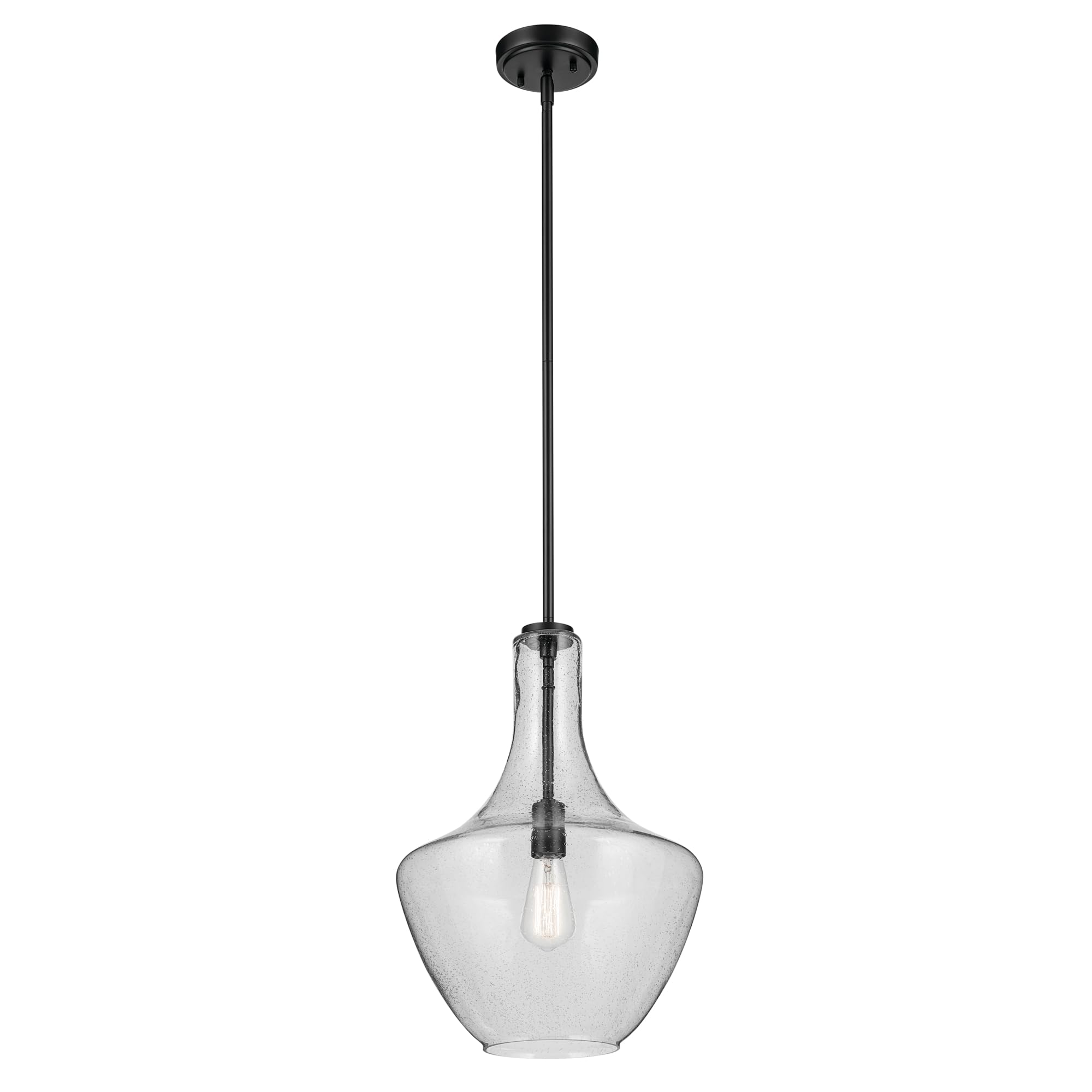 Everly 19.75 1-Light Bell Pendant With Clear Seeded Glass In Black, For Kitchen Island, Dining Nook, Bedroom, (19.75 X 13.75) 42