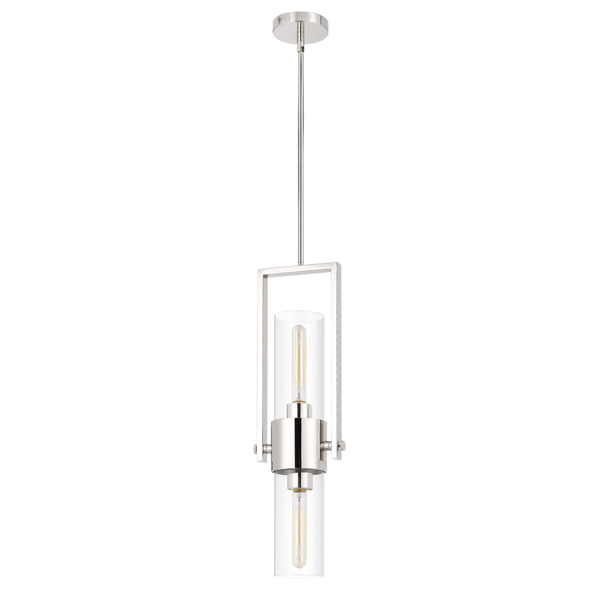 Benjara Pendant with Cylindrical Rotatable Glass Shade, Chrome