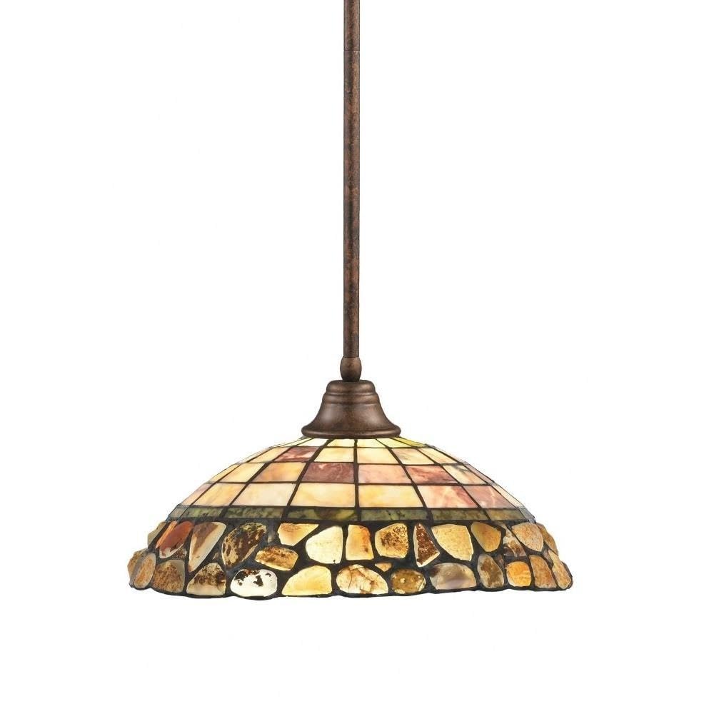 Toltec Lighting 26-Brz-973 Stem Pendant With Hang Straight Swivel With 16&quot; Cobblestone Tiffany Glass, Bronze Finish