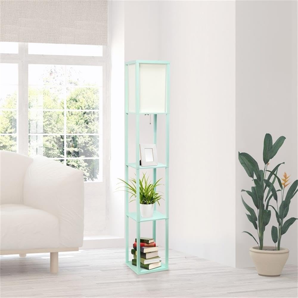 Lalia Home Aqua Column Shelf Floor Lamp With Linen Shade - Stylish Lighting For Any Space
