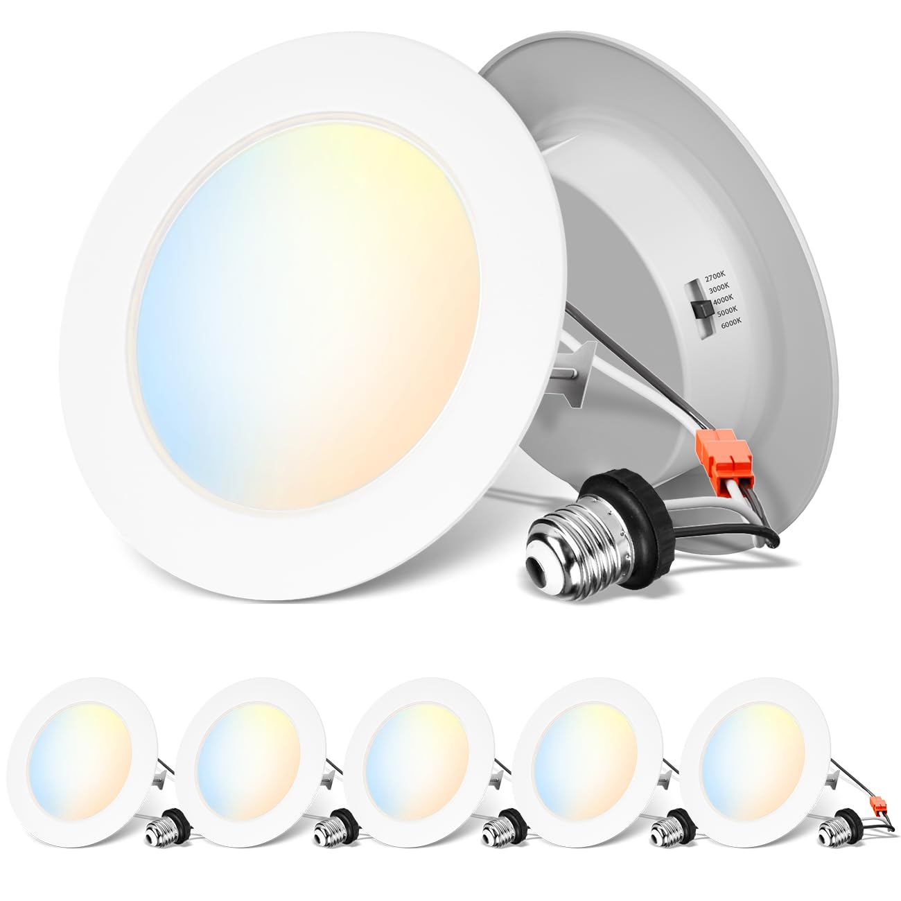 ANWIO LED Recessed Light 4inch w/E26 ConversionKit, Retrofit Light Color Temperture Select 27/30/40/50/6000K 5CCT, 7W(85W Equiva