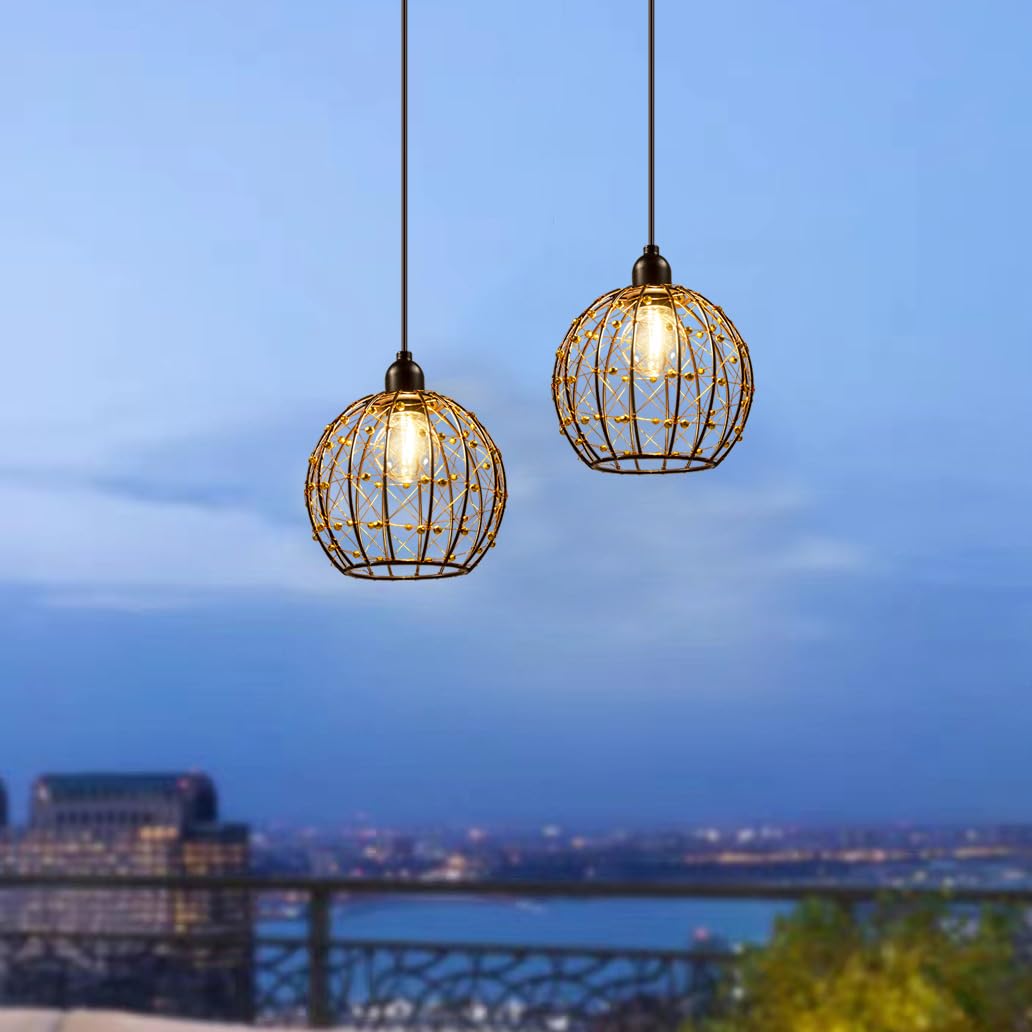 Twinkvilla Hanging Pendant Lantern Lights, Battery Operated Outdoor Chandelier, 2Pack
