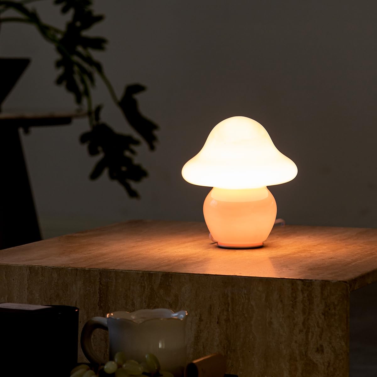 Heqet Mushroom Lamp Pink Glass Mushroom Table Lamp For Bedrooms, Living Room, Aesthetic Lamps For Bedroom, Cute Bedside Lamp