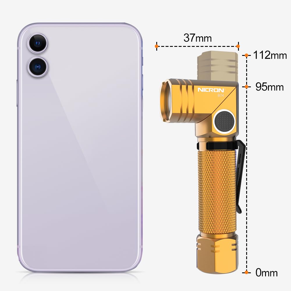 NICRON Flashlight 700 Lumens 90 Degree Rechargeable IP65 Waterproof LED Small Type Gold Model B74-gold