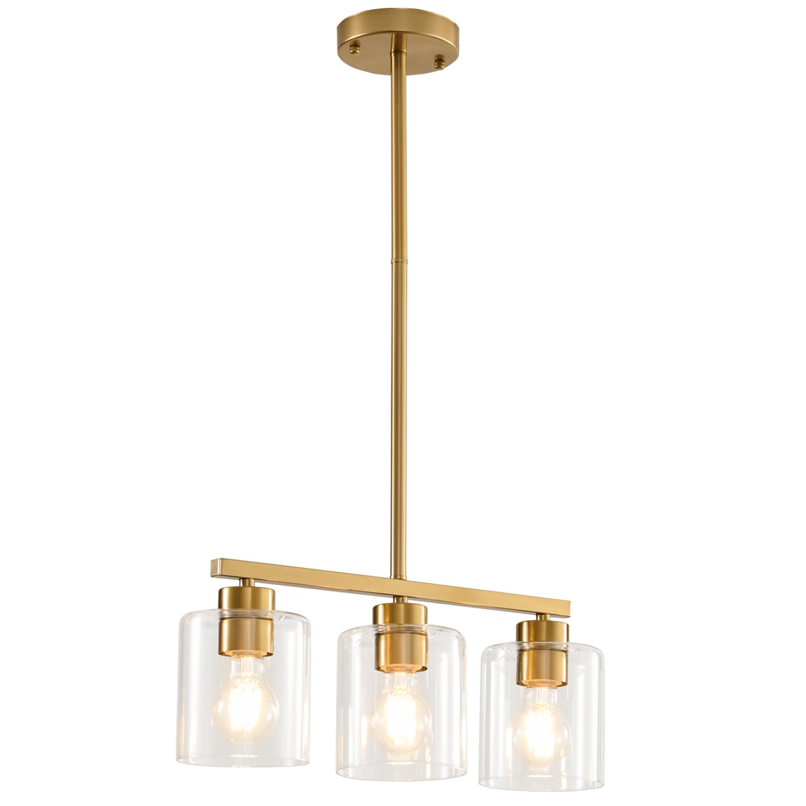 Rocunsi 3-Light Gold Kitchen Island Lighting  Gold Pendant Light Fixture  Farmhouse Dining Room Light Fixtures Over Table  Modern Hanging Light Fixtures With Clear Glass  E26 Base  Bulbs Not Included