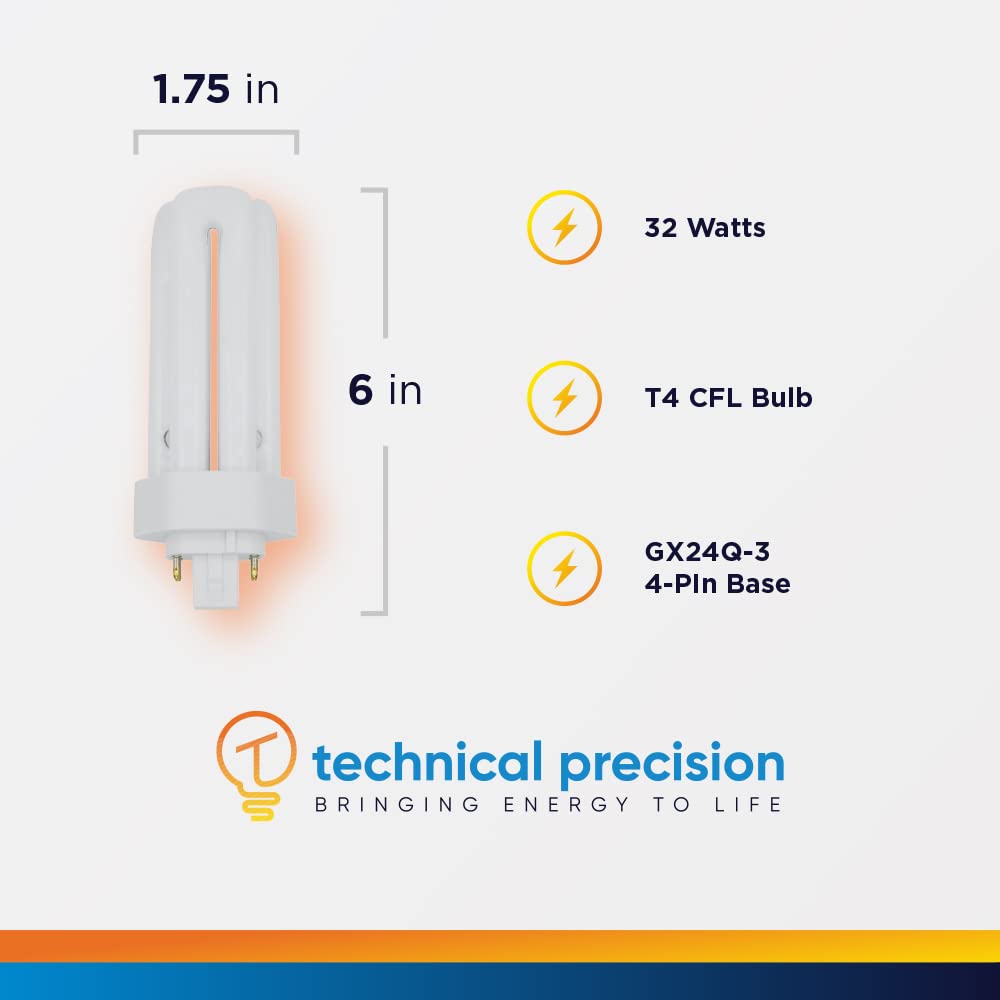 Technical Precision 32W CFL Bulb Replacement for Panasonic FHT32E35 - GX24Q-3 Base - 3500K Neutral White - 2400 Lumens - 1 Count