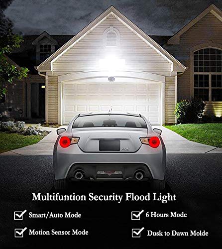 Security Lights Outdoor, Flood Lights Hard Wired Ac Power, Motion Sensor/ Dusk To Dawn/ 6Hrs/Eco Dim 4 Working Modes, 5000K Dayl