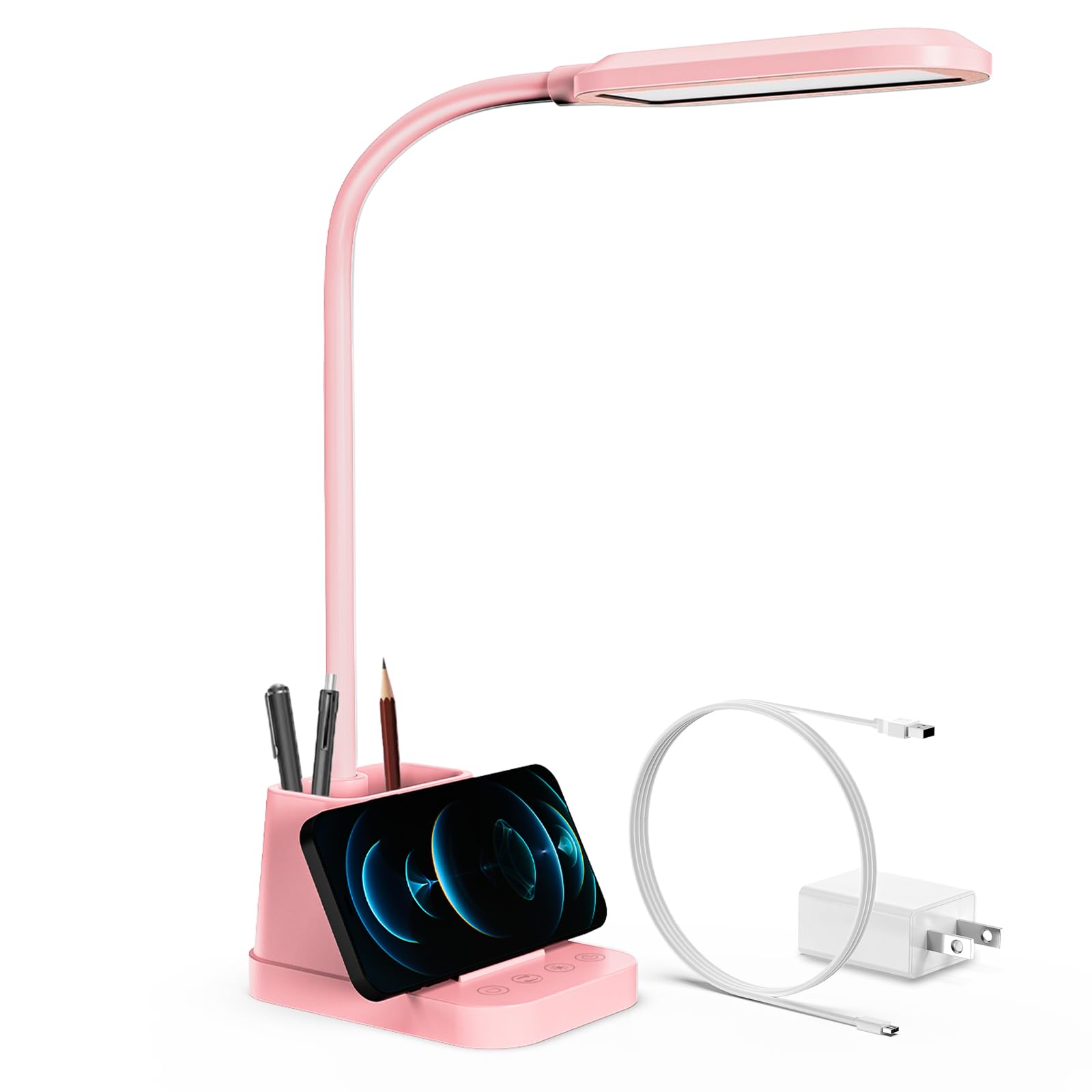 AXX Pink Desk Lamp for Kids, Cute Study Table Light for Bedrooms, Kawaii, USB Charging Port, Small, LED, 650LM, Room College Dor