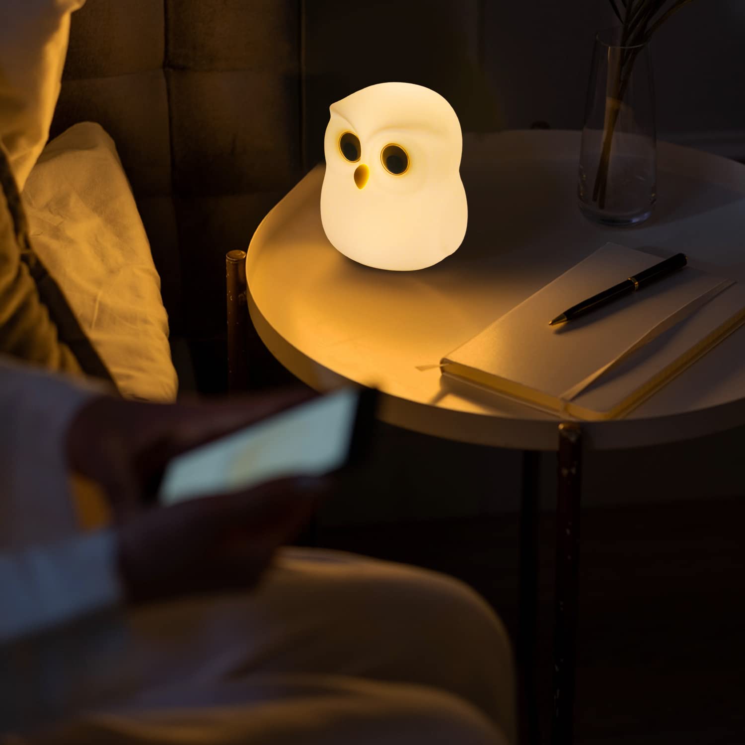HPYDIY Cute Owl Kids Night Light, USB Rechargeable LED Lamp, Color Changing, Soft Silicone, Model BD-NL-15, Perfect for Children's Rooms