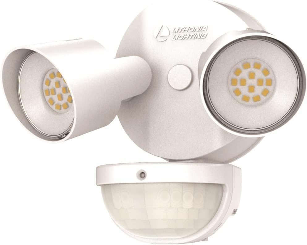 Lithonia Lighting 2-Light LED Outdoor Flood Lights, Motion Sensor, Dusk to Dawn, 4000K Cool White, Aluminum, Dark White, Model HGX LED 2RH 40K