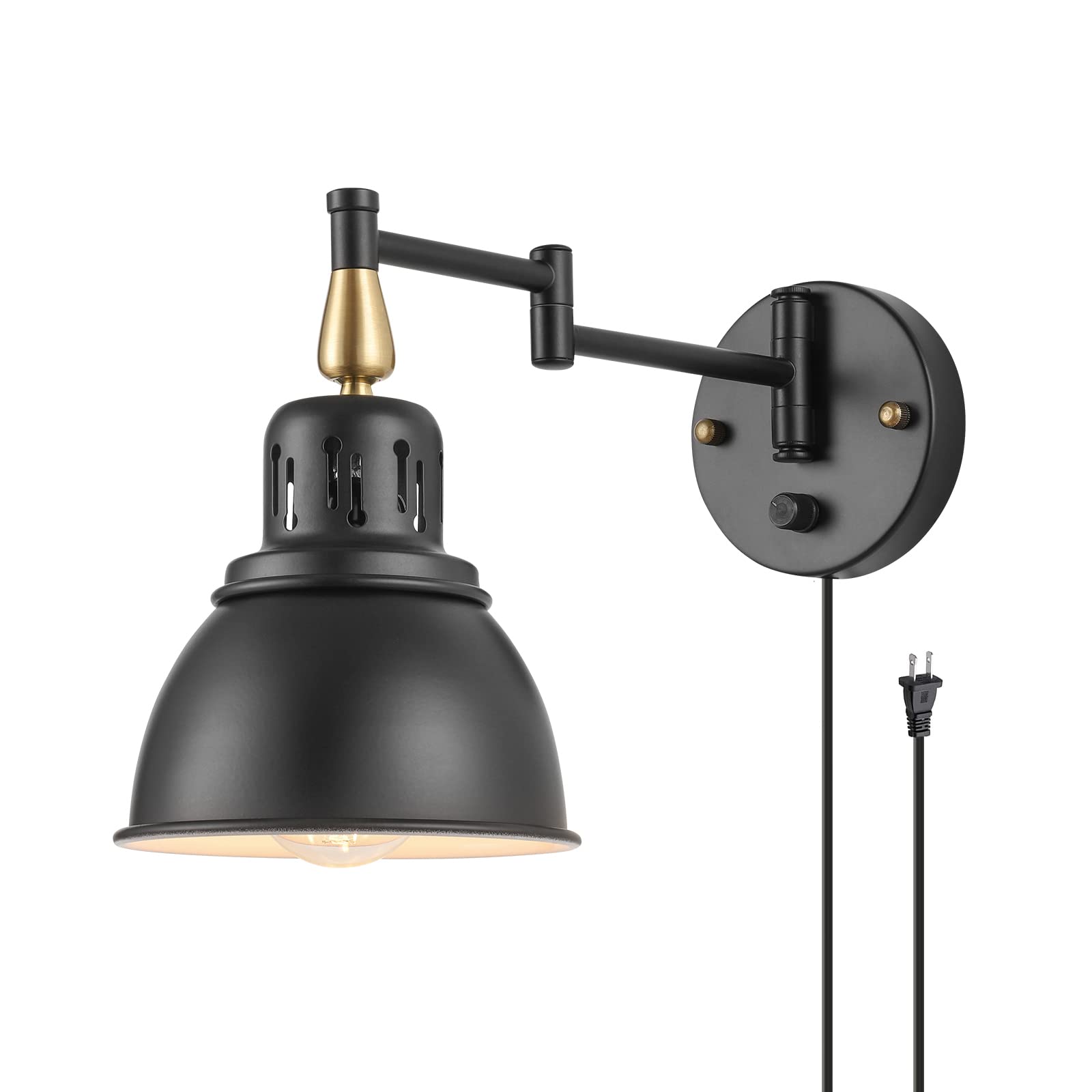 TRLIFE Dimmable Swing Arm Wall Light Sconce, Metal, UL Listed, E26 Base, Black, 1 Pack, Model Arm-Sconce-02