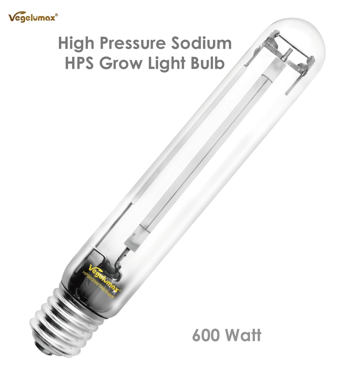 Vegelumax 600Watt Hydroponic High Pressure Sodium Hps Grow Light Bulb Lamp,High Par Enhanced Red And Orange Spectrums,Cct 2100K,