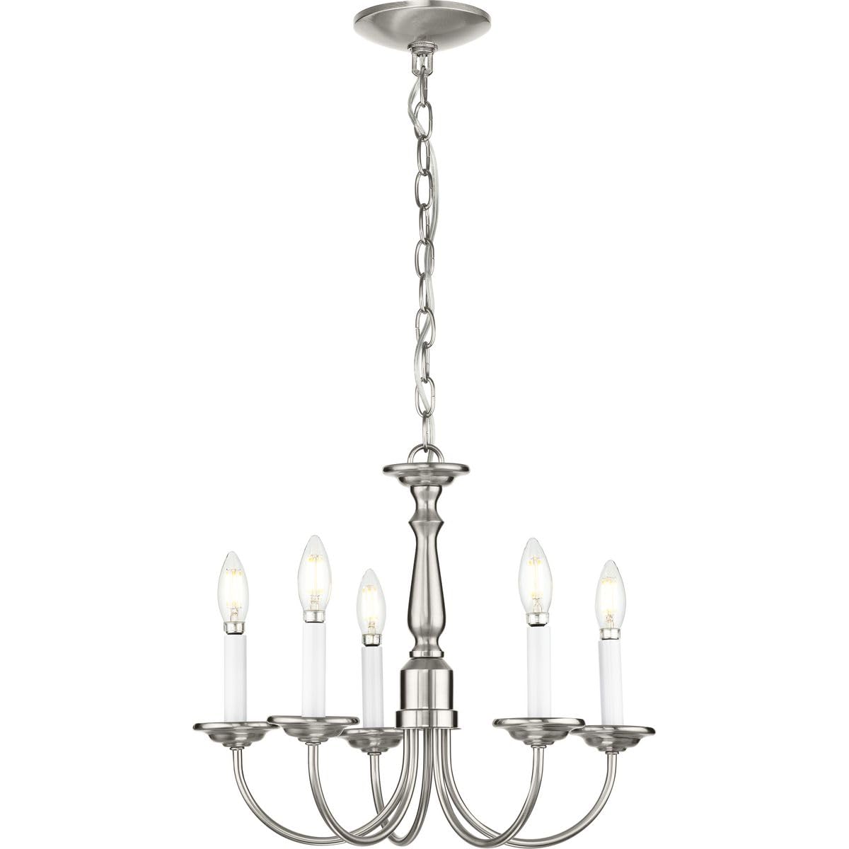 Five-Light White Candles Traditional Chandelier Light Brushed Nickel