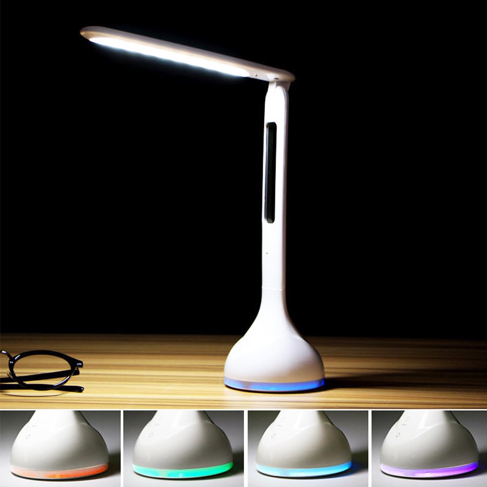 IHAO 7-Color Gradient Ambient Desk Lamp with LED Display Eye-Caring LED Table Lamp with Calendar  Temperature Display  Multi-Angle Adjustable Modern Office Lamp for Home & Office T19A White