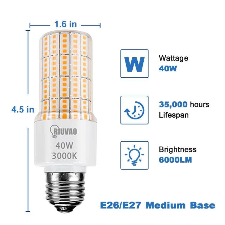Corn Light Bulbs 300W Equivalent - Super Bright 5000Lm 3000K Warm White Led E26/E27 Medium Base 40W Waterproof For Outdoor Indoo