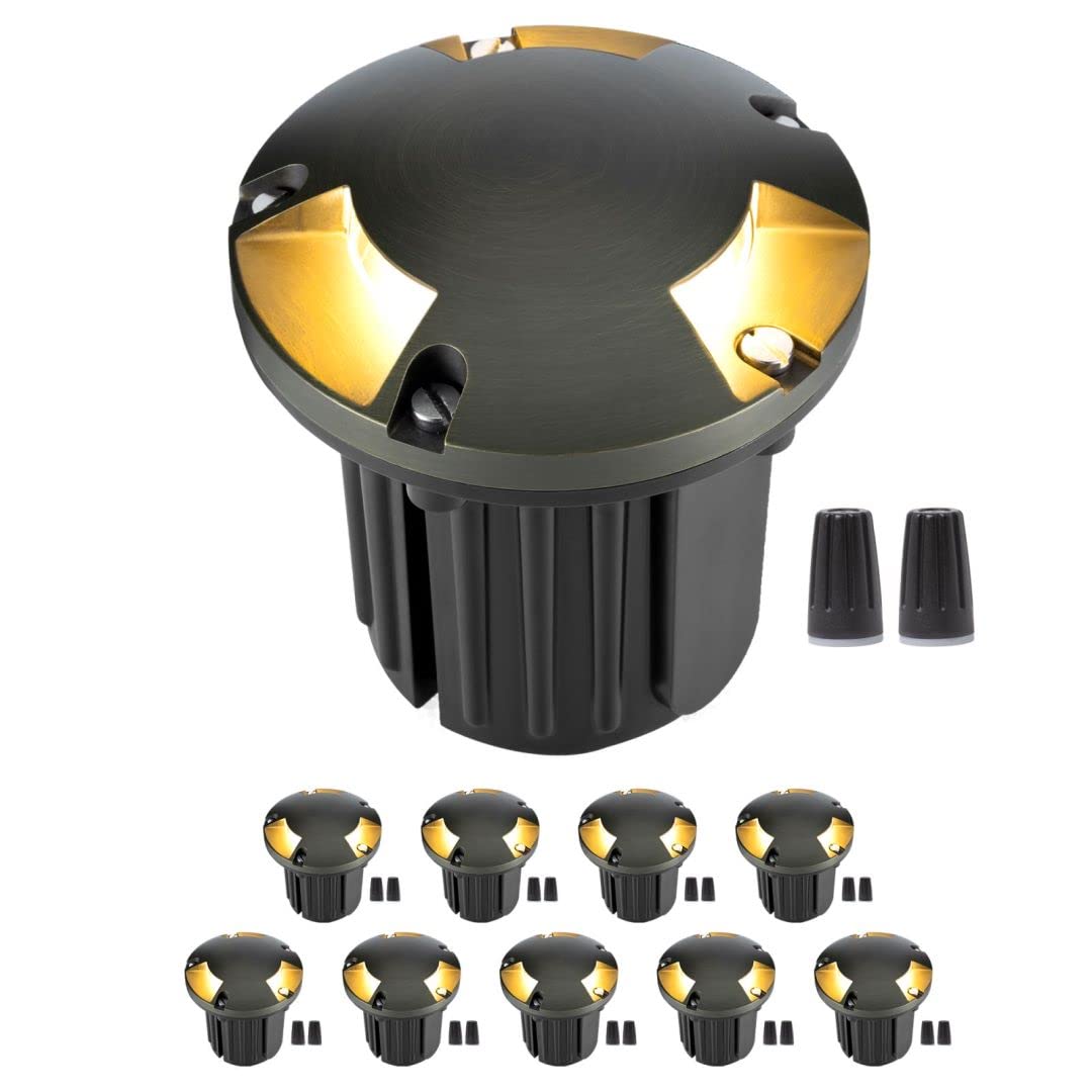 Gardenreet 12V Well Light - Brass Electric Ip65 Waterproof Landscape In-Ground LED Low Voltage Lighting, Fixture, Antique Bronze