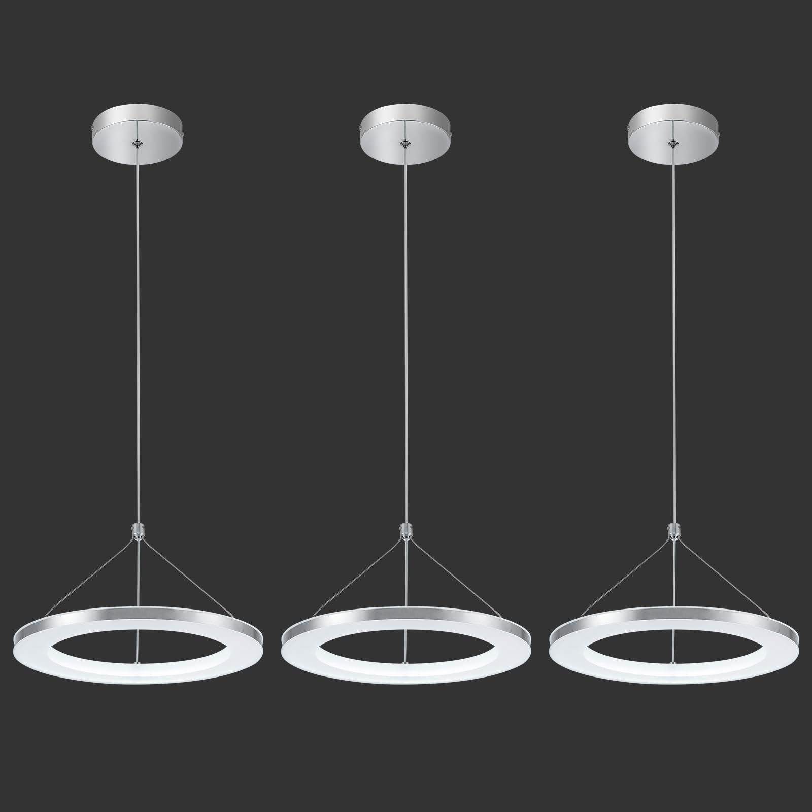 CHYING 3 Pack LED Pendant Lights, Adjustable Height Silver Chandelier, 11.8in Cool White 6500K, Model DD-004-300W-new-3