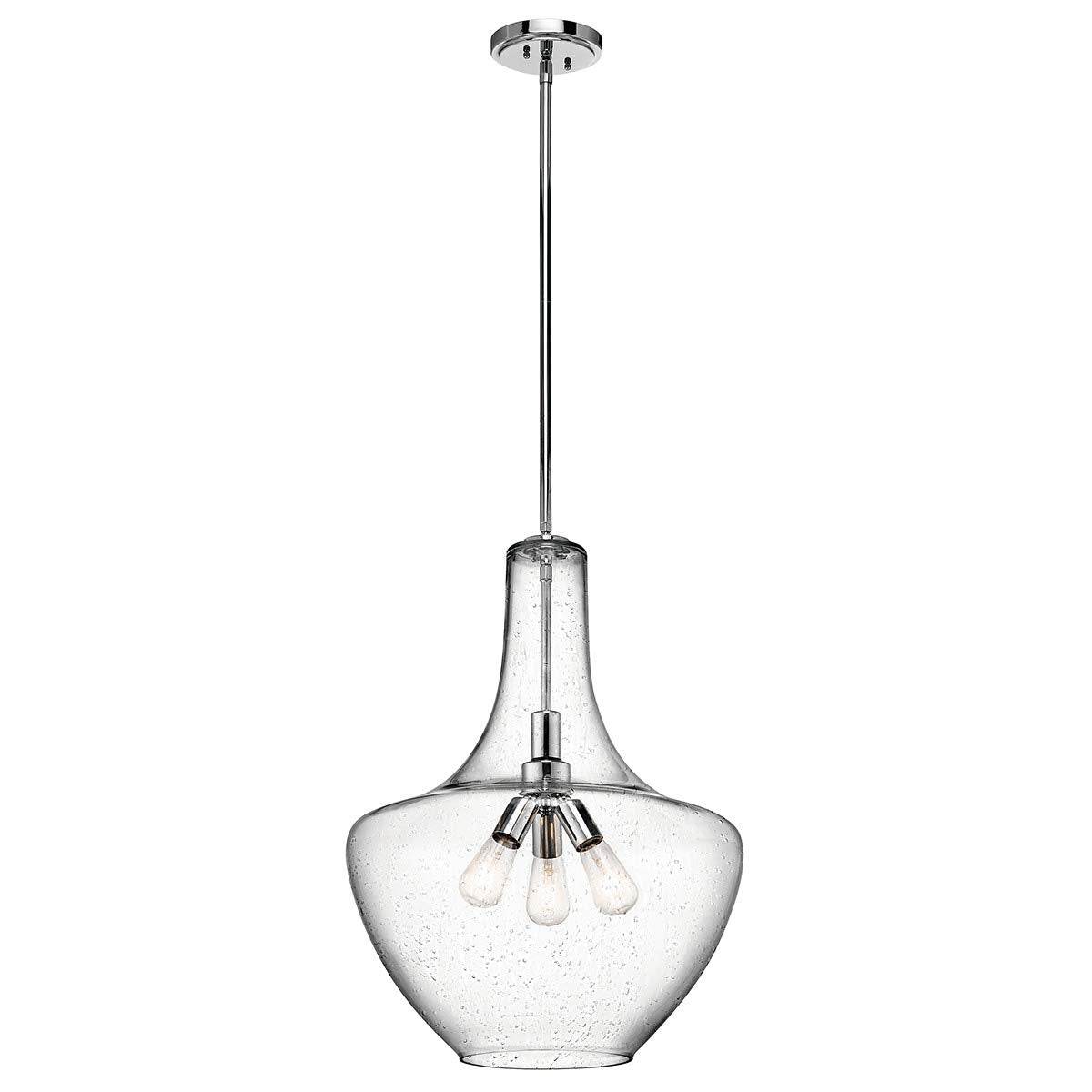 Kichler Everly 27.5" 3-Light Bell Pendant, Clear Seeded Glass, Chrome, Model 42198CH, Alloy Steel