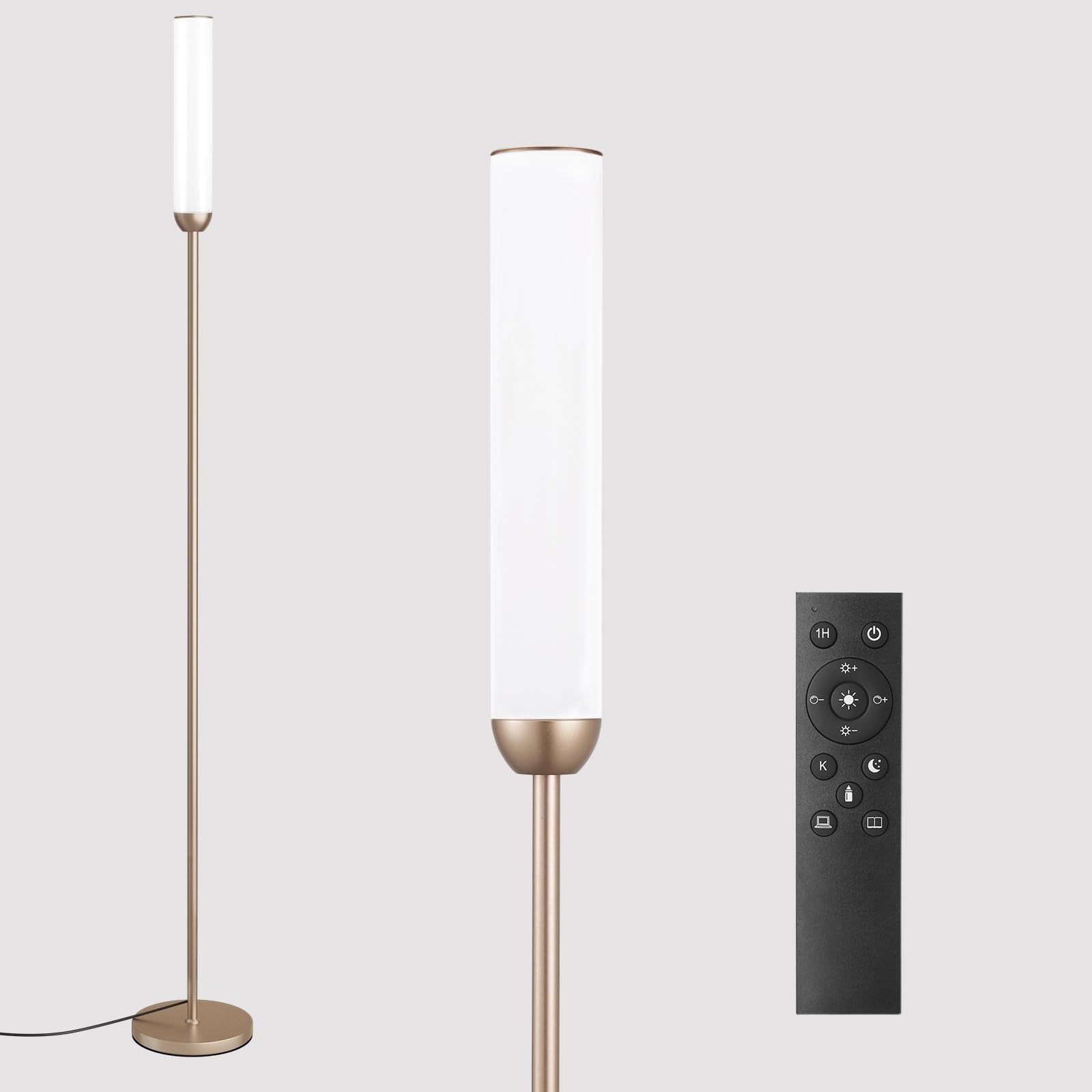Ambimall LED Floor Lamp with Remote Control, 65in Metal, 3000K-6500K, 5%-100% Brightness, Champagne Gold, Model RPT-ZGLED
