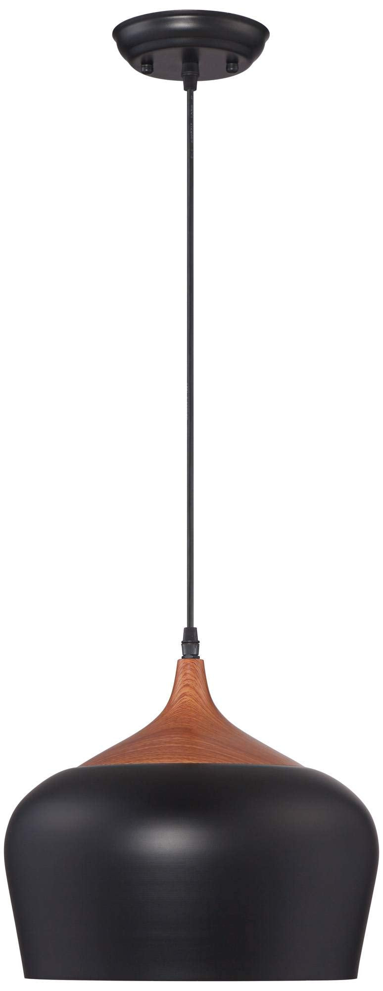 Possini Euro Design Felton Mini Pendant Light 12" Wide Black Wood Farmhouse Fixture for Dining Room Foyer Kitchen Island