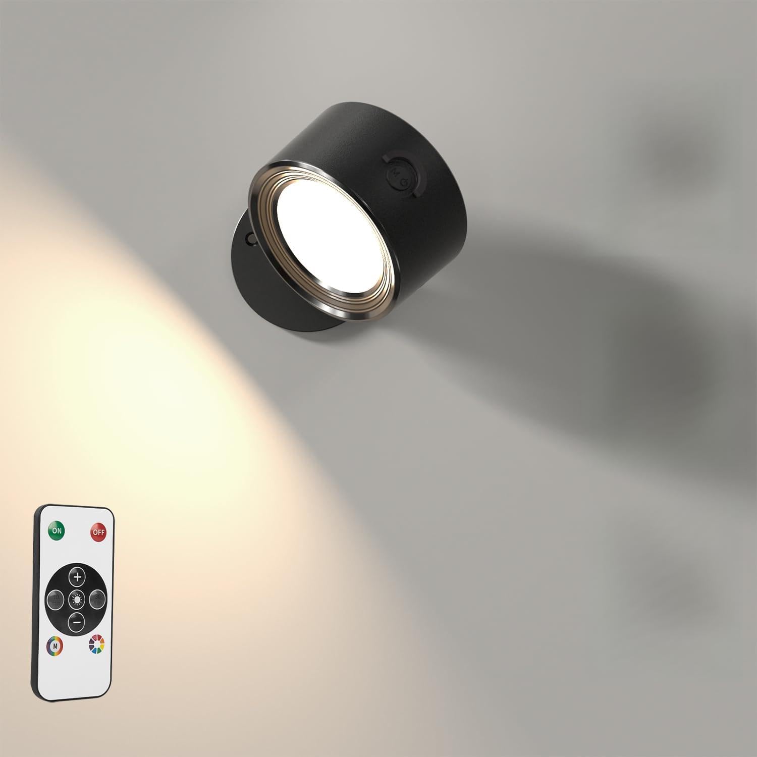 Led Wall Lights With Remote  1 Pack Rgb Rechargeable Wall Mounted Reading Sconces Lamp 3000Mah  3 Colors & Dimmable Magnetic 360 Rotation Cordless Wall Lighting Spotlights For Bedroom Bedside Hallway