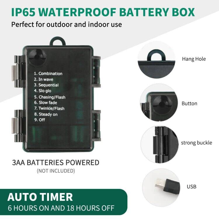 Vtechology 33Ft 100 Led Battery Operated Warm White Christmas Tree Lights 8 Modes String Lights With Timer Indoor Outdoor For Ch