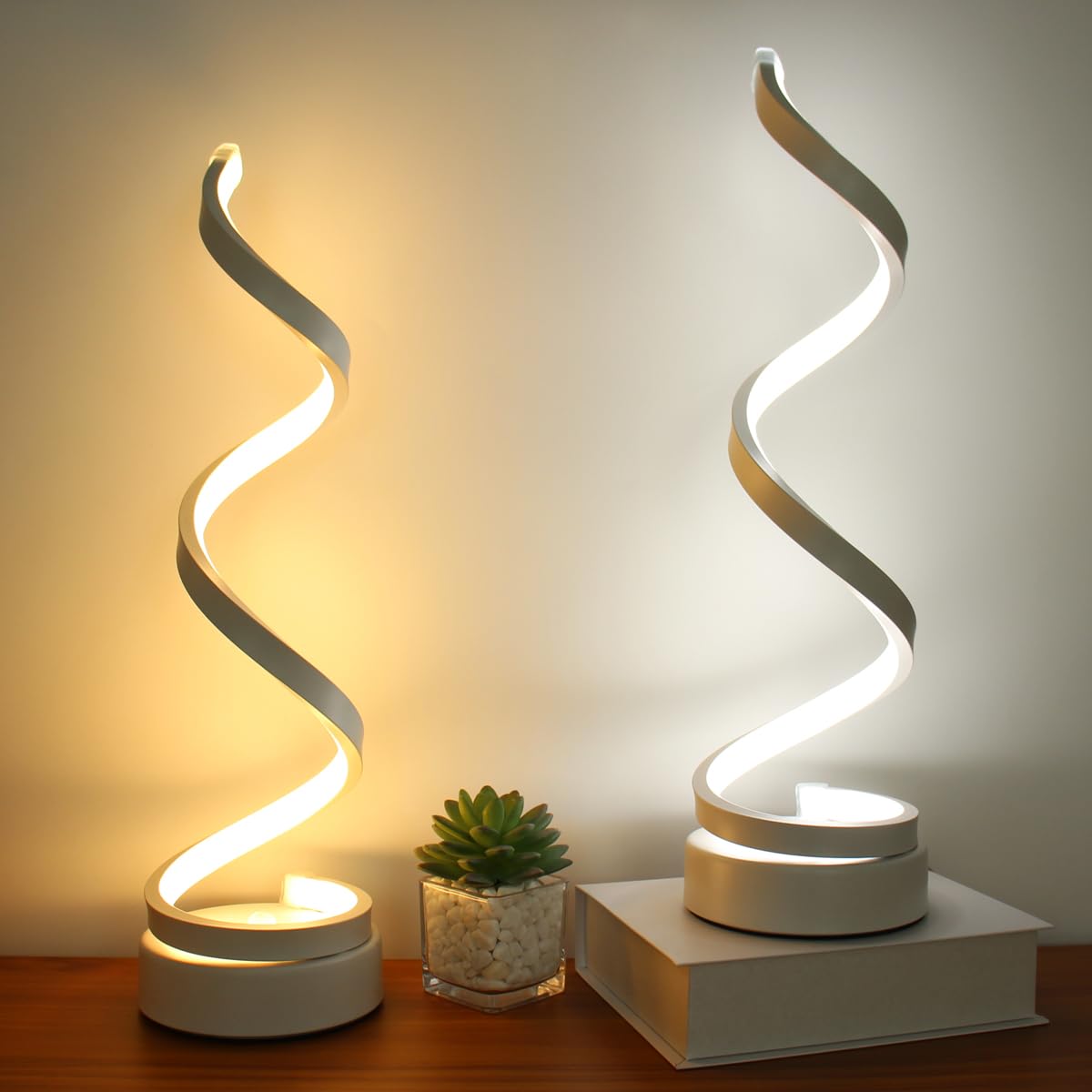Besketie Modern Table Lamps Set Of 2, Dimmable Spiral Table Lamps For Night Stand, 12W Led Desk Lamp 3 Color 10 Brightness Level