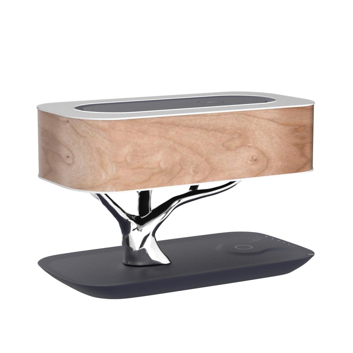 MODIRNATION Bonsai LED Bedside Lamp with Bluetooth Speaker & Qi Charger, Black, Model MN-TLTOL1019, Stepless Dimming, Sleep Mode