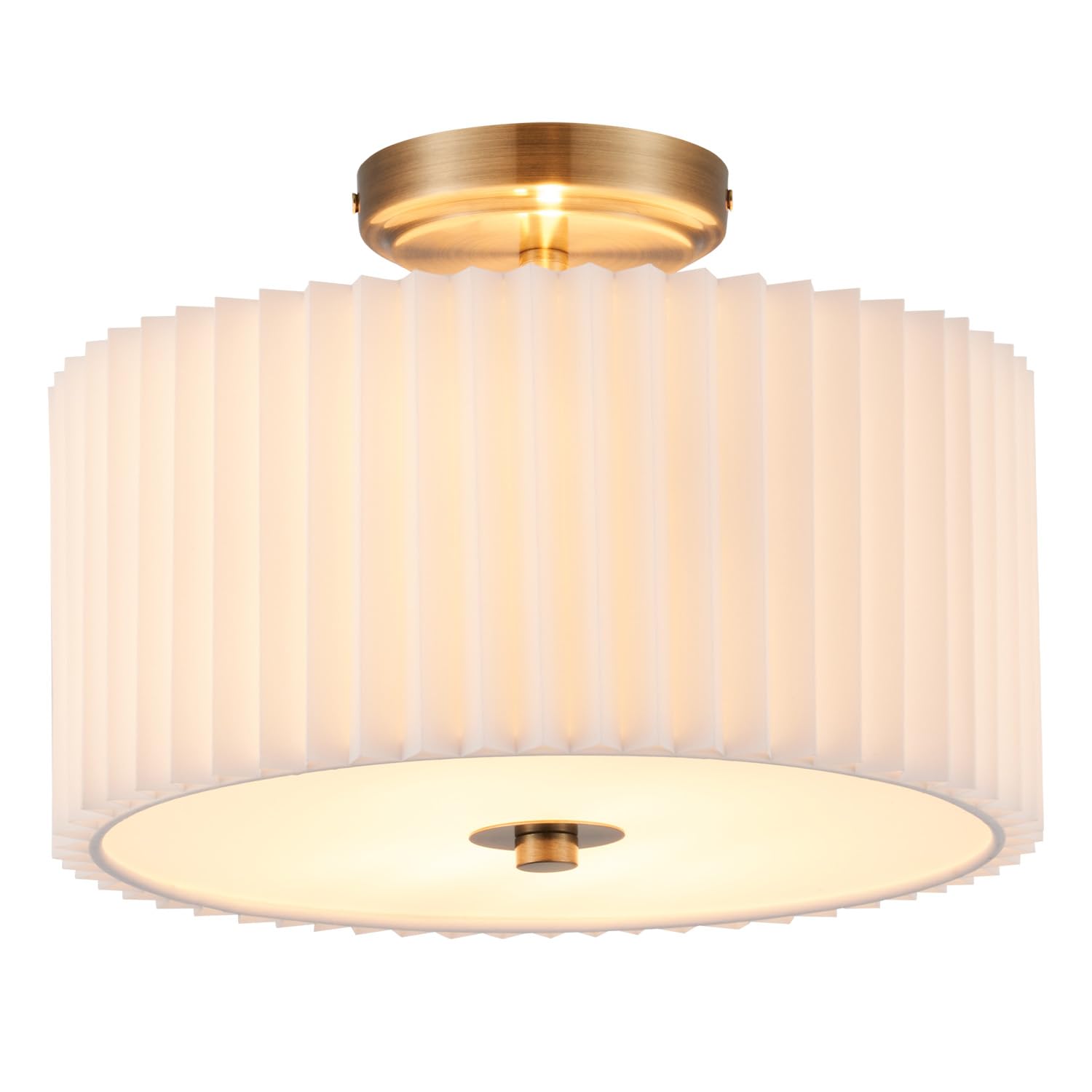 Vonluce 13&quot; Semi Flush Mount Ceiling Light, 2-Light Drum Fixture, White Shade & Bronze Finish