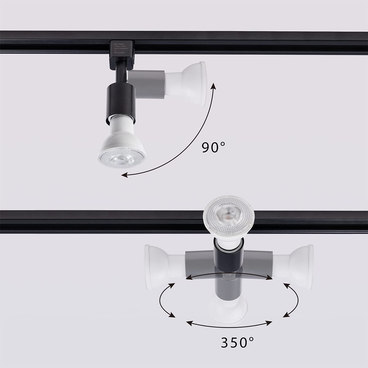 Mirrea J Type Track Lighting Head To E26 Medium Screw Base Adapter Light Direction Adjustable Pack Of 3 (Black)